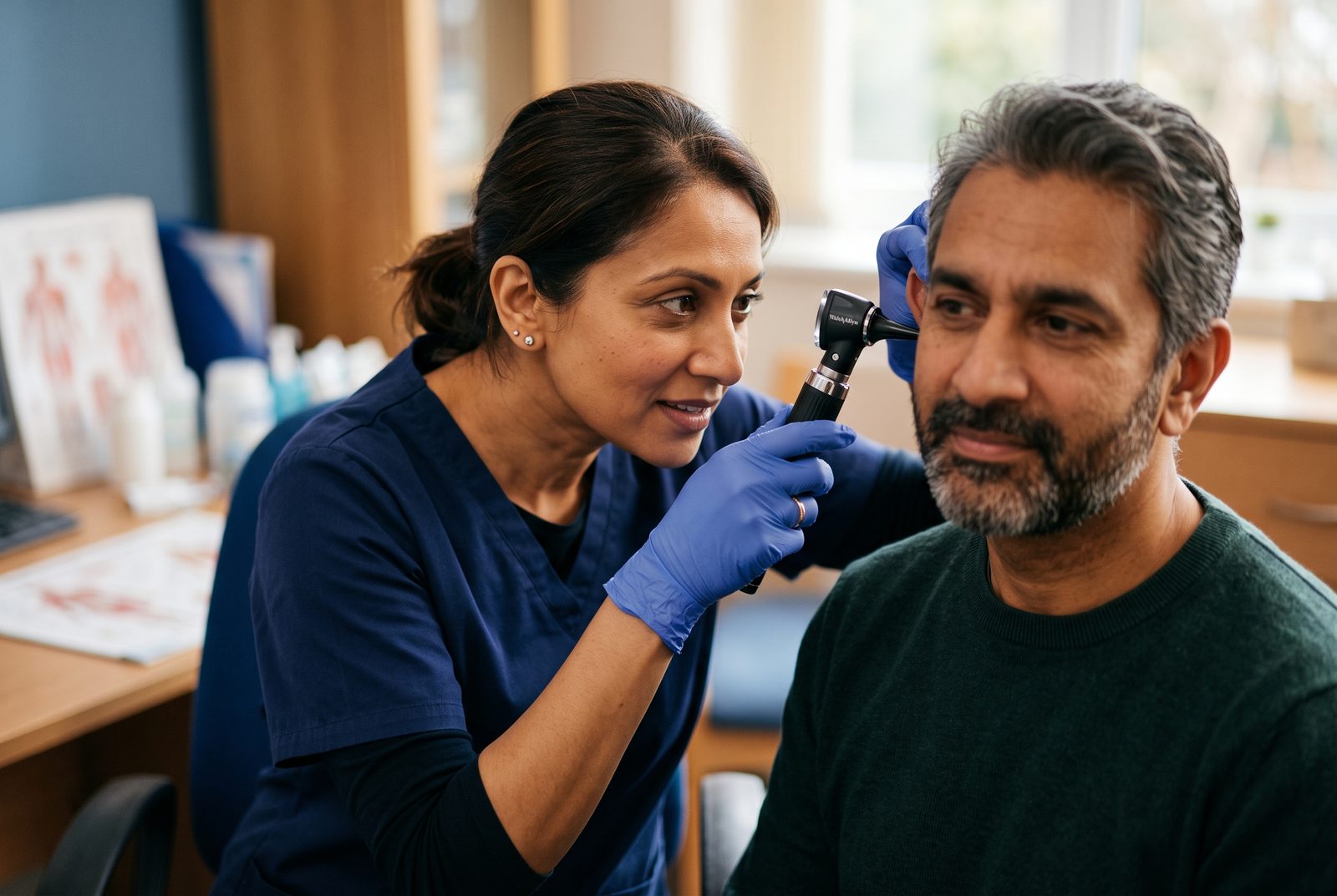 A warm, reassuring consultation before ear wax removal